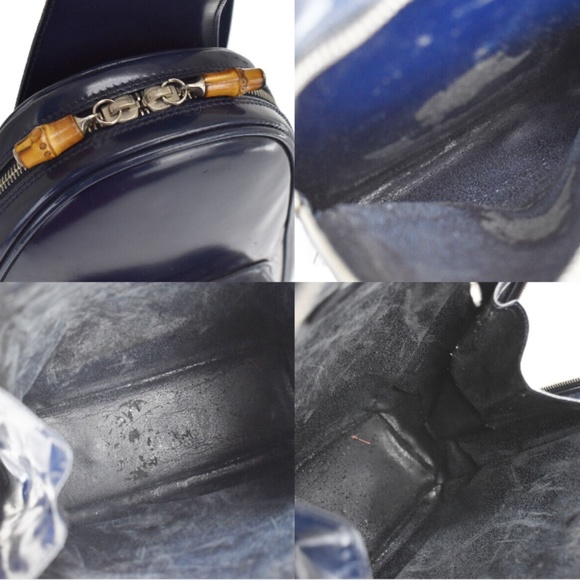 GUCCI Logo Bamboo Shoulder Bag/Backpack Navy Blue Leather Made In Italy - Picture 8 of 9